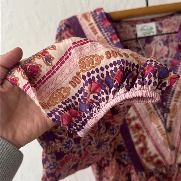 New In Boutique Mauve & Violet Boho Border Print Midi Dress Small NWT - Picture 3 of 6